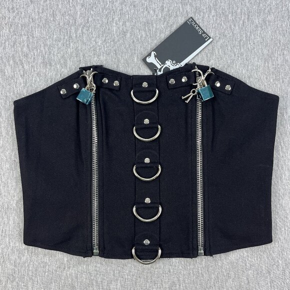 Lip Service Corset Top Womens XL Black Zipper D-Ring Bondage Fetish Bustier NEW - Picture 1 of 10